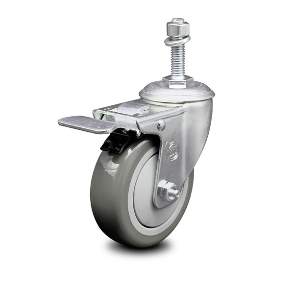 4 Inch Gray Polyurethane Wheel Swivel 3/8 Inch Stem Caster with Total Lock Brake